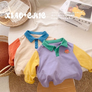 【 Babycat 】 พร้อมส่ง ขายดี เสื้อยืดโปโล แขนยาว ผ้าฝ้ายแท้ สีตัดกัน สไตล์เกาหลี ญี่ปุ่น สําหรับเด็ก