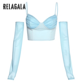 Relagala เสื้อยืด คอวี แขนห้าส่วน ทรงสลิมฟิต แฟชั่นสําหรับผู้หญิง