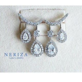 Neriza jewelry/ต่างหุเพชรเกรดพรีเมี่ยม ประกายไฟเทียบเท่าเพชรแท้ จัดส่งฟรีพร้อมกล่องNE069