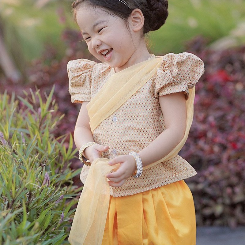 ชุดไทยเด็ก ชุดโจงกระเบนเด็ก ชุดเด็กผู้หญิง รุ่นSK2102 สีเหลือง