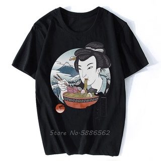 เสื้อยืดผ้าฝ้ายพิมพ์ลายแฟชั่น เสื้อยืดแขนสั้น พิมพ์ลาย Ukiyoe Geisha Ramen สีขาว สไตล์วินเทจ แฟชั่นฤดูร้อน สําหรับผู้ชาย