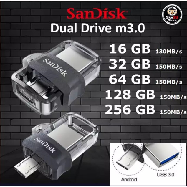 Sandisk 16GB/32GB/64GB/128GB/256GB Ultra Dual M3.0 OTG Flash Drive ☼