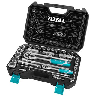 Total บ๊อกซ์ชุด 44 ชิ้น ขนาด 1/4 นิ้ว 1/2 นิ้ว รุ่น THT421441 ( Socket Set )