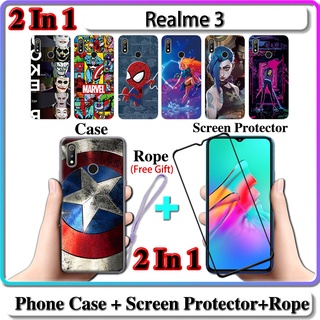 2 IN 1 เคส Realme 3 พร้อมกระจกนิรภัยโค้ง ป้องกันหน้าจอเซรามิค LOL และฮีโร่