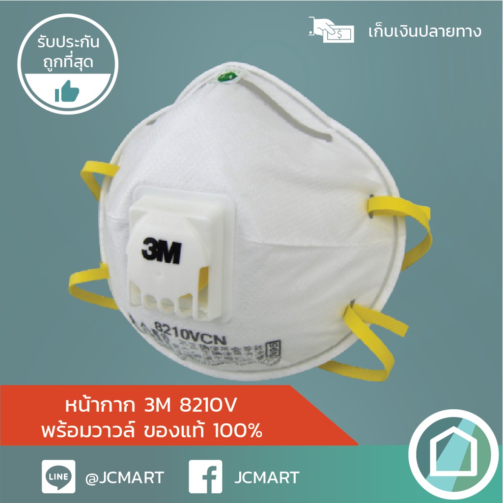 หน้ากาก 3M 8210V N95 คล้องหัว หน้ากากป้องกันฝุ่นละออง กลิ่น พร้อมวาล์ว ของแท้แน่นอน