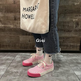 Ulzzang lattice soft girl Japanese low-cut canvas shoes female spring 2021 new street shoes female ins tide