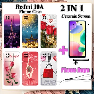 เคสโทรศัพท์ 2 IN 1 Redmi 10A พร้อมกระจกนิรภัยกันรอยหน้าจอเซรามิค ฟิล์มนิรภัย แบบโค้ง โรแมนติก