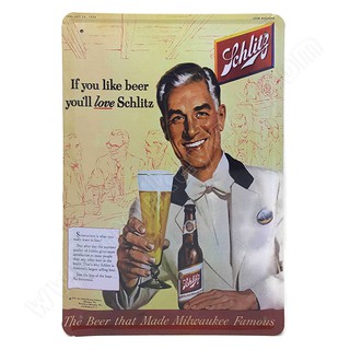 ป้ายสังกะสีวินเทจ Schlitz Beer