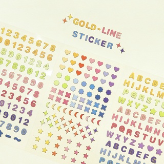 สติกเกอร์ Gold Line⭐ ตัวอักษร ตัวเลข DIY Letter Number Alphabet Font Sticker Stickers สติ๊กเกอร์ ไดคัท mimisplan