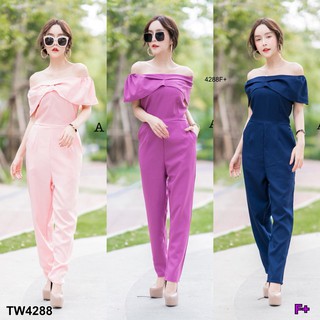 SS4288 Jumpsuit จั๊มสูทขายาว เปิดไหล่ จับจีบช่วงอก