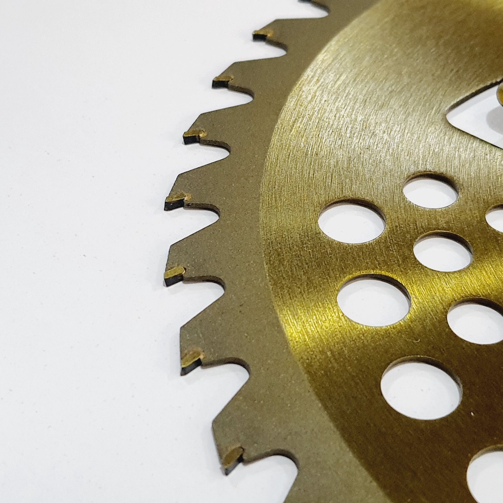 (ใบวงเดือนสีทอง 10*40ฟัน ) ติดเล็บคาร์ไบด์ ขนาด10นิ้ว ใบมีดตัดหญ้า ใบมีดวงเดือน 40ฟัน ใบหนาฟันคมแข็งแรง Byดีจริงการเกษตร - รูปที่ 2