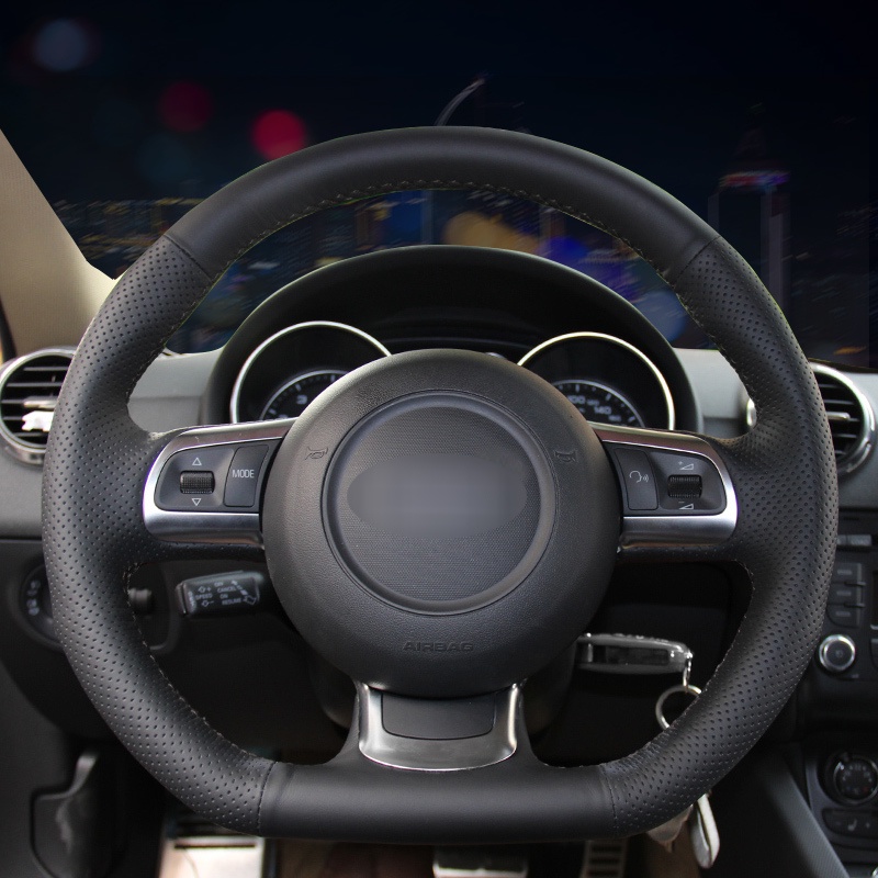ฝาครอบพวงมาลัยรถยนต์หนังเทียมสีดําเย็บมือสําหรับ Audi TT TTS (8J) 2006-2014 A3 S3 (8P) Sportback 200
