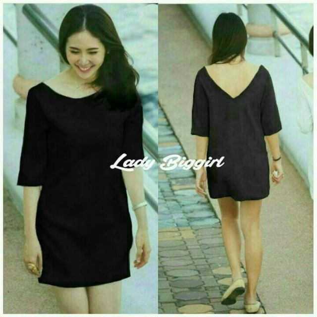 เดรสสีดำ ด้านหน้าคอกลม ด้านหลังวี เสื้อผ้าไซส์ใหญ่ สาวอวบ สาวอ้วน เสื้อผ้าคนอ้วน bigsize plussize Dr