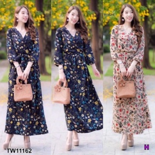 ❤️ TW11162 Maxi Dress เดรสยาวคอวีแขนยาว เนื้อผ้าหางกระรอกลายดอกไม้ ชุดมีซับใน ซิปหลัง และเชือกผูกเอว ใส่สบายไม่ร้อน