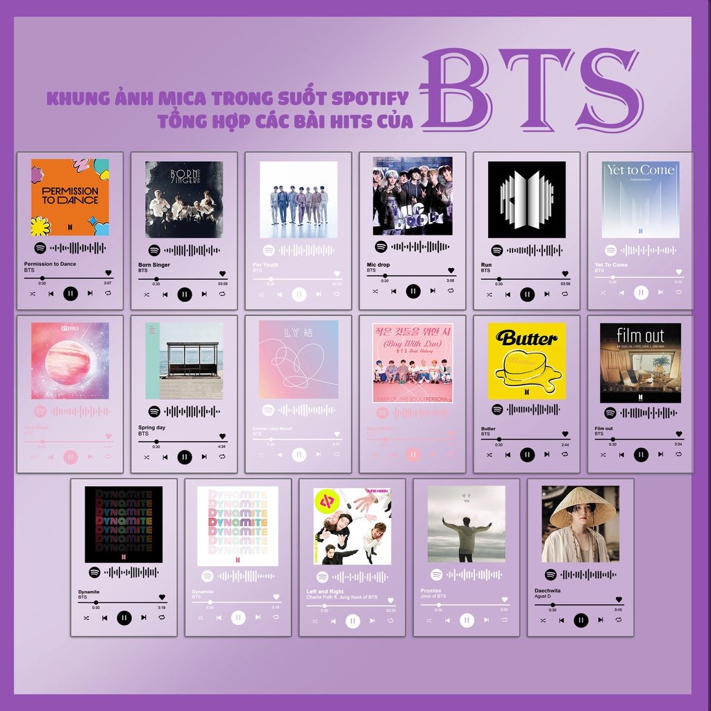 SPOTIFY BTS TRANSPARKENT PHOTO FRAME (10X15cm): Yet To Come, Born Singer, Run, Butter, Dynamite, Spr