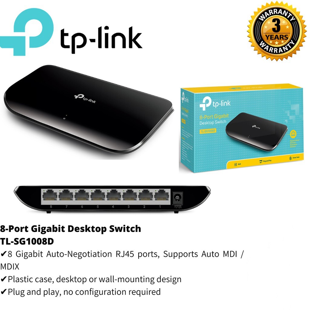 SWITCH (สวิตซ์) TP-LINK (TL-SG108 / TL-SG105) 8 PORTS GIGABIT PORT IN METAL CASING 10/100/1000Mbps