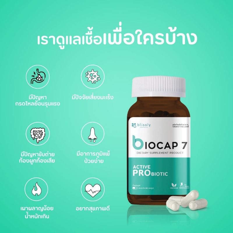 Blissly Biocap7 With Inulin Active Probiotic 60แคปซูล โพรไบโอติก 7 ชนิด ...