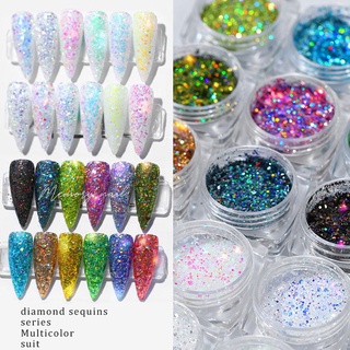 ((กากเพชร12สี รหัส DBTZ)) 🔥 กากเพชรติดเล็บ Glitter Holographic Laser Paillettes 12 Colors Sequins Powder ของแต่งเล็บ