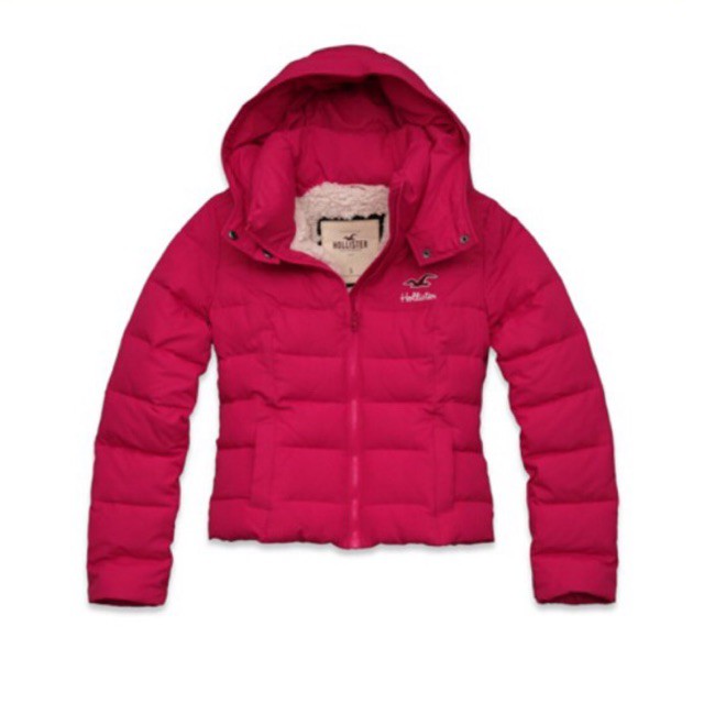 New!! Hollister puffer Jacket Size XS สีชมพู shocking pink จากอเมริกา🇺🇸