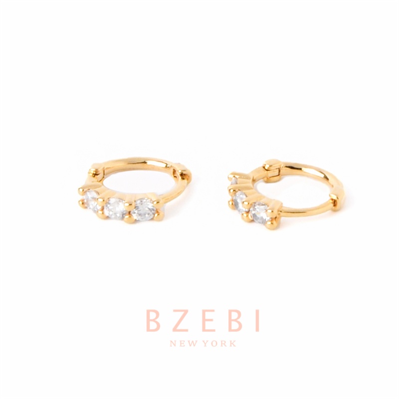 BZEBI ตุ้มหูห่วง แบบห่วง ห่วงเงินแท้ เพชร ประดับเพชร เปิดง้างได้ครึ่งวง สําหรับผู้หญิง 475e