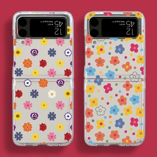 เคสโทรศัพท์มือถือ PC แข็ง แบบใส กันกระแทก ลายดอกไม้ แฟชั่น สําหรับ Samsung Galaxy ZFlip 4 Z Flip 3 5G