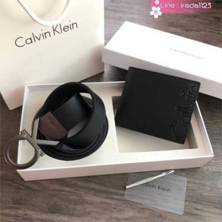 Calvin Klein Leather Belt &amp; Wallet Set ของแท้ ราคาถูก