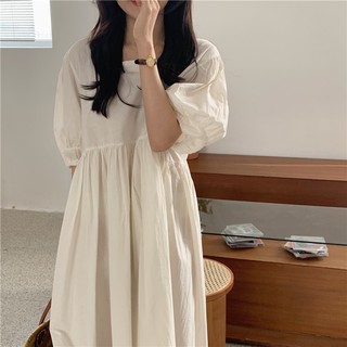 พร้อมส่ง 🍊 puff sleeve dress C803 เดรสยาวแขนพอง เดรสยาว มี 2 สี ดำ ขาว