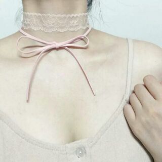 choker 🎀 สร้อยคอลูกไม้ผูกโบว์ 🎀 แฟชั่น Super Fairy Suede bow tie