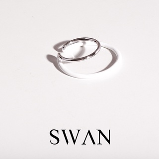 SWAN - Double Line Oversize Cuff - Enamel ต่างหูเงินแท้ ต่างหูคล้องหู ต่างหูหนีบ ไม่ต้องเจาะ ชุบสี enamel สีขาว