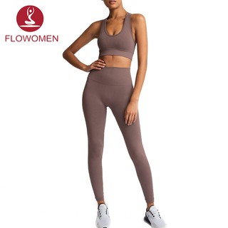 Flowomen Womens Sports Bra and Pants Yoga Set  High Elastic Quick Dry Seamless Leggings Suit Women 2 Pcs