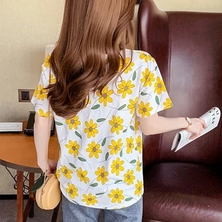 SUNDAY2020 เสื้อแขนสั้นคอกลม ลายดอกไม้สีเหลือง ผ้านุ่มสบาย thumbnail 7