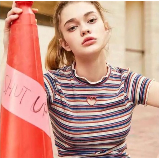 Y2K Hearty rainbow strip shirt