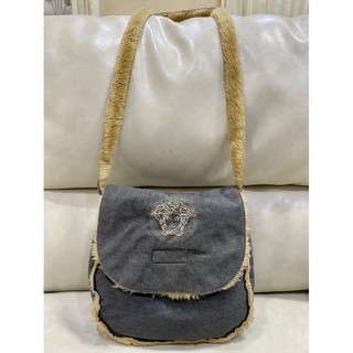 Versace fur crossbody bag denim