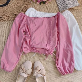 🎀เสื้อปาดไหล่ สม๊อคหลัง รูดหน้าได้สองเส้น อก 32-36 เนื้อผ้าคอตตอน เนื้อนุ่มใส่สบาย🌷