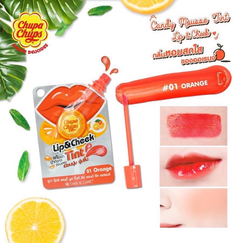 ลิป ทิ้นท์ สีส้ม หอม สีสวย ติดทนนานมาก Chupa Chups Candy Mousse Tints Lip&amp; Cheek Orange