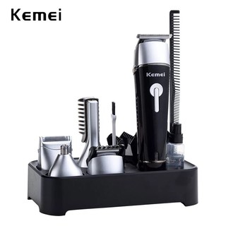 KEMEI KM-1015 ปัตตาเลี่ยน ปัตตาเลี่ยนตัดผมไฟฟ้าไร้สาย 10 in 1 ตัดแต่งทรงผม แถมฟรี OZONEเครื่องพ่นแอลกอฮอล์ เดลตอล สีดำ