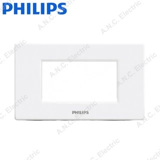 Philips ชุดปลั๊กกราวด์คู่มีม่าน พร้อมฝา 3 ช่อง รุ่น Leaf Style พร้อมบ๊อกลอย 2x4