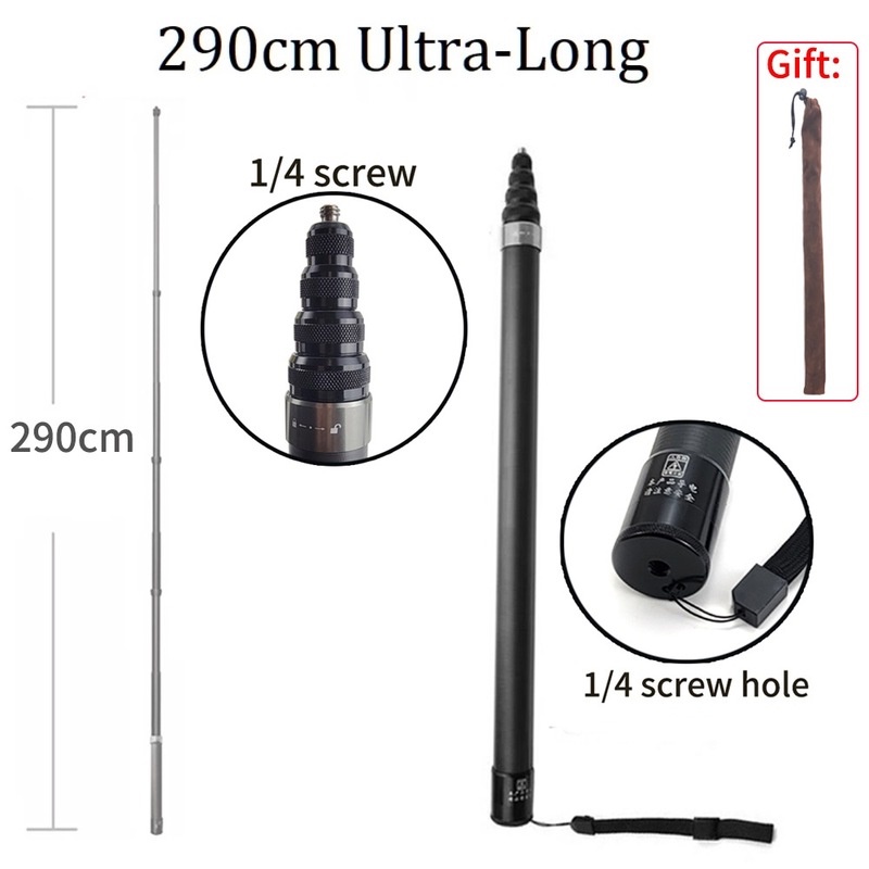 290 ซม./3.9 M คาร์บอนไฟเบอร์ที่มองไม่เห็น Extended Edition Selfie Stick สําหรับ Insta360 ONE X2 / ON