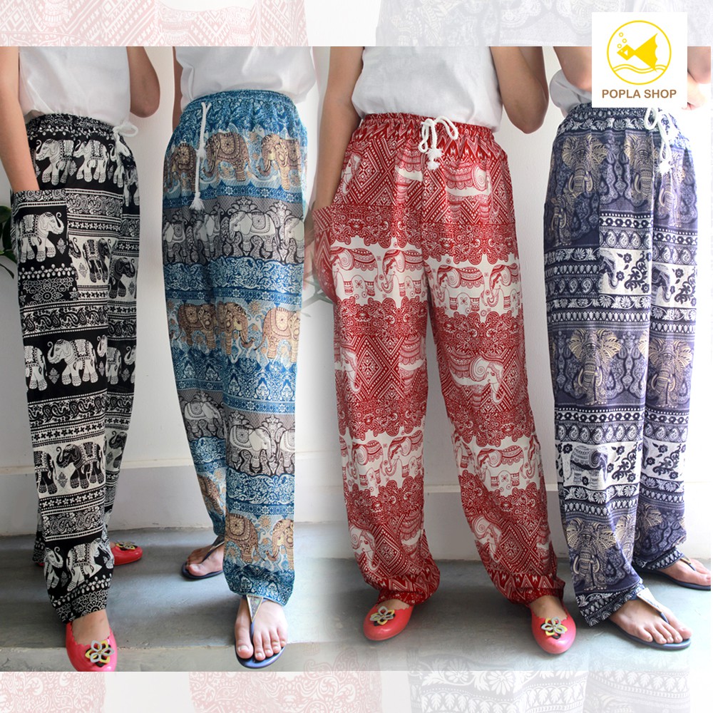 กางเกงลายช้าง กางเกงขายาว กางเกงช้าง ปลายปล่อย | Shopee Thailand