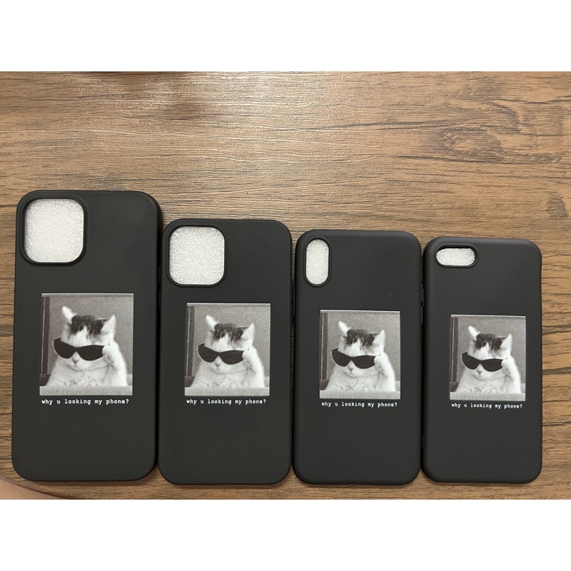 พร้อมส่ง Case iPhone เคสไอโฟน 7-14ProMax ลายน้องแมวใส่แว่น สีดำ