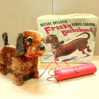 ตุ๊กตาหมา ดัชชุน​ Tin Toy​s Litho ทินทอย​ สังกะสี​ Frisky Dachshund ปั้ม TN Japan ขนาด 20ซม