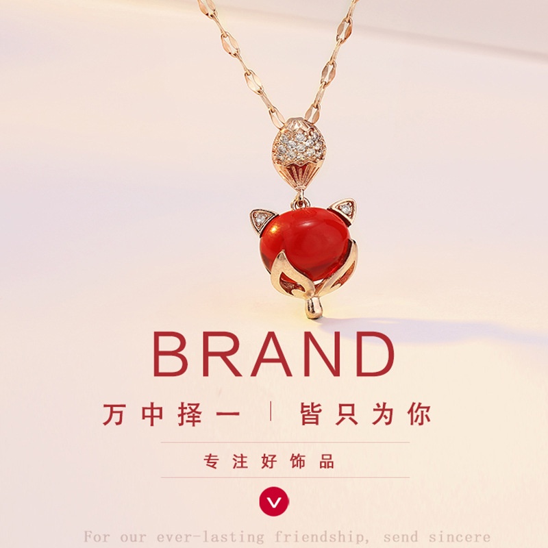 สร้อยคอ สายโซ่ จี้รูปสุนัขจิ้งจอก สีแดง แฟชั่นสําหรับผู้หญิง - รูปที่ 3