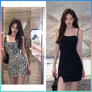 🌟ลด 30.- ใส่โค้ด DET50FEB🌟 Hot Summer Hot Sale เดรสปาดไหล่ เดรสสายเดี่ยว HS-698 กระโปรงผ่าหน้า ทรงเข้ารูป ผ้านุ่ม