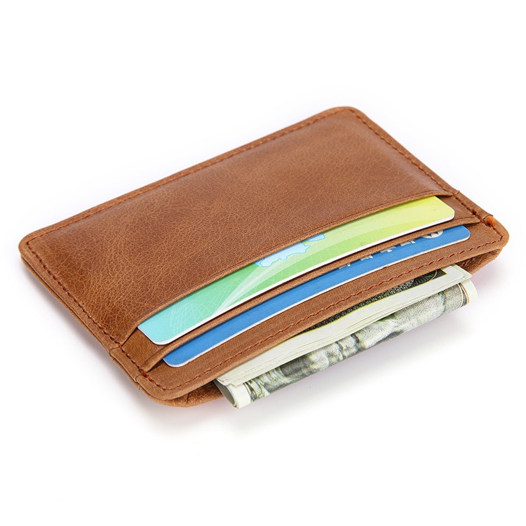 Genodern Women & Man ที่ใส่บัตรหนังแท้ Cowhide Slim Card Wallet Small Thin Card Package