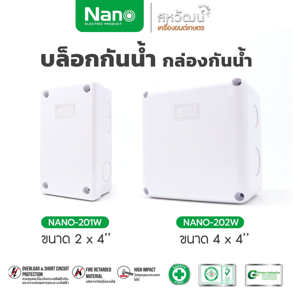 NANO กล่องกันน้ำ สำหรับพักสายไฟกล่องพักสาย บ็อกพัก บ็อกพักสาย ขนาด 2x4 นิ้ว, 4x4 นิ้ว, 6x6 นิ้ว