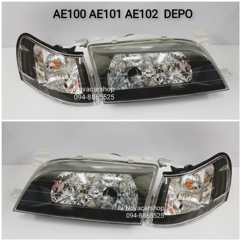 DEPO​ ไฟหน้า​ ไฟหน้า​แต่ง​ ลายเพชรดำ TOYOTA​ AE100​ AE101​ AE102​ พร้อมไฟมุมดำ (สามห่วง)​