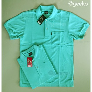 polo shirt คอปกสีฟ้ามิ้นท์ แขนสั้น สีพื้นแบบชาย เป็นทรงตรงมาตรฐาน มีกระเป๋าที่หน้าอก Men Polo Shirts