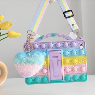 Unicorn Casing iPad 9 8 7 10.2, 9th 8th 7th Gen, Air 10.9 10.5, iPad 5th 6th Generation, Mini 6 5 4 3 2 1 Soft Silicone Stand Cover with Strap Hairball iPad 9.7 2018 2020 2021