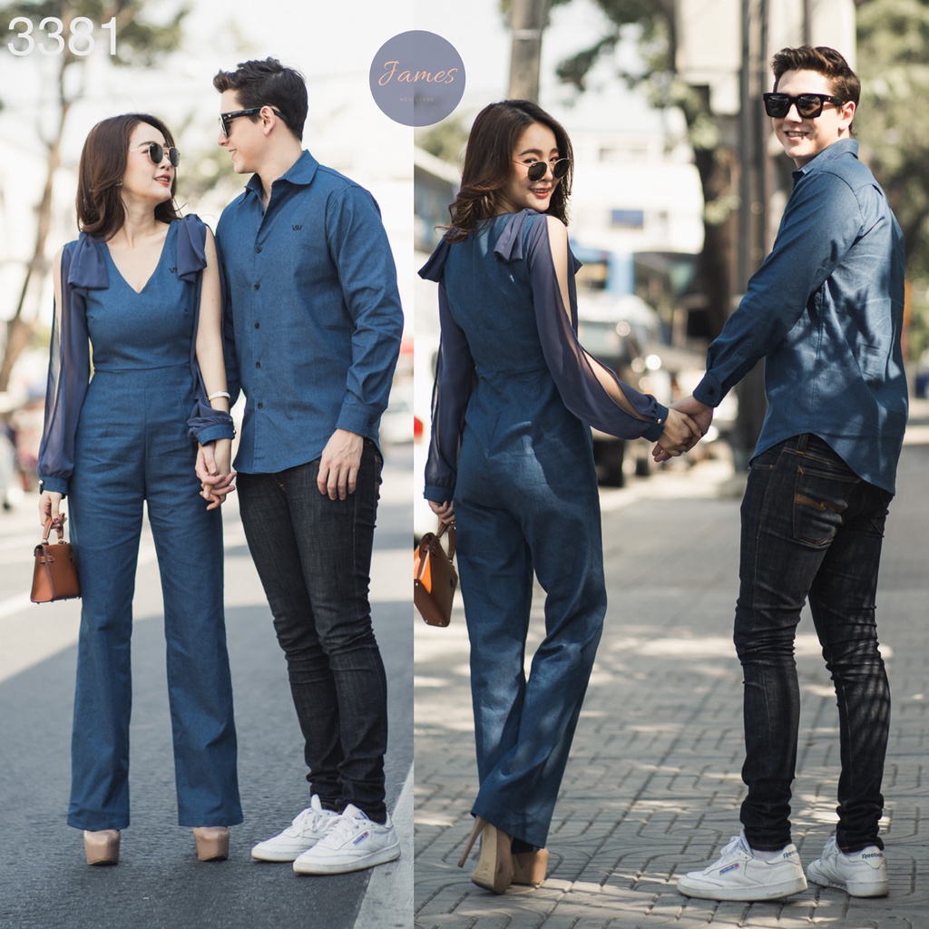 ชุดคู่รักVSM 3381 ชุดคู่ยีนส์ ชุดถ่ายพรีเวดดิ้ง ชุดไปงาน ชุดออกงาน ชุดคู่ออกงาน จั้มยีนส์ขายาว แขนซี