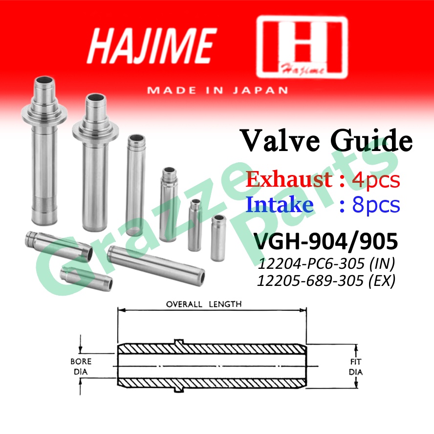 (12 ชิ้น) Hajime Japan Engine Valve Guide VGH-904 (3 คีย์) + VGH-905 (1 คีย์) สําหรับ Honda Accord 1